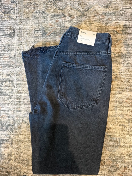 Agolde Denim - Agolde Women's Black Straight Leg Jeans with Raw Hem